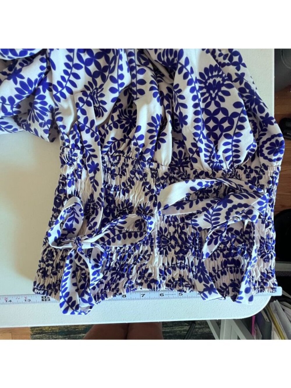 Coastal Boho Colbalt Blue Maxi Sundress Size S Smocked Flowy Resort Vacation - Picture 9 of 11